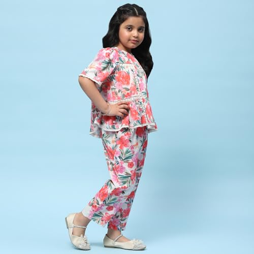 BIBA Girls PRINTED GATHERED KID(KWSAMARKAND5950_OFF WHITE_11)