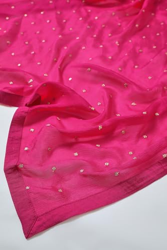 Soch Womens Fuchsia Chinon Abstract Print Suit Set With Zardosi