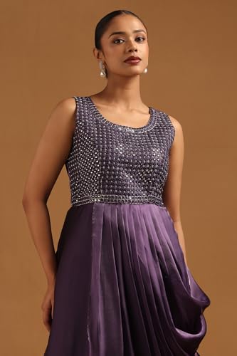 Soch Womens Purple Tissue Embellished Gown with Mirror Work
