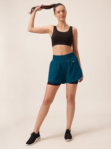 Clovia Women's High Waist Running Activewear Shorts (AB0138G08_Navy Blue_XXL)