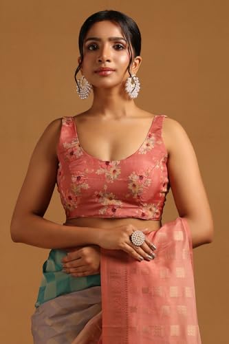 Soch Womens Light Pink Tussar Checked Saree With Zari Work