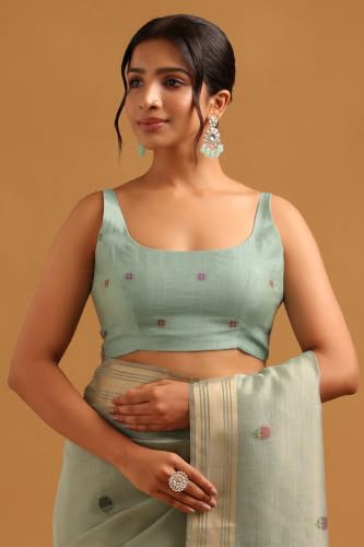 Soch Womens Powder Blue Tissue Botanical Woven Bird Motifs Saree