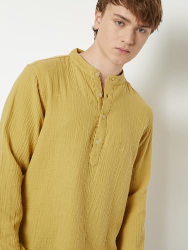 Max Men Textured Slim Fit Short Kurta (Yellow_XXL)