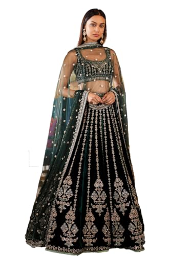 JIHU CULTURE Women Georgette Semi Stitched Green Embroidered Lehenga Choli Sangeet Wear, 3