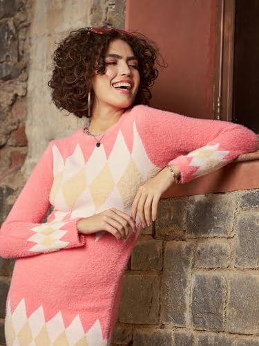 SASSAFRAS Women's Nylon Bodycon Dress Above Knee SFDRSS11725 Pink