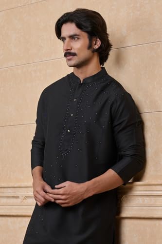 TASVA Black All Over Floral Embroidered Kurta Set| Size: L