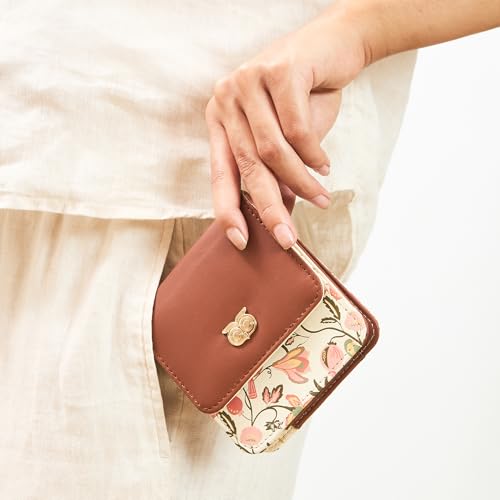 Chumbak Women’s Wallet – Olive Palm Collection, Vegan Leather Square Wallet with Secure Button Lock, Card Holder & Currency Slots – Brown Ladies Purse