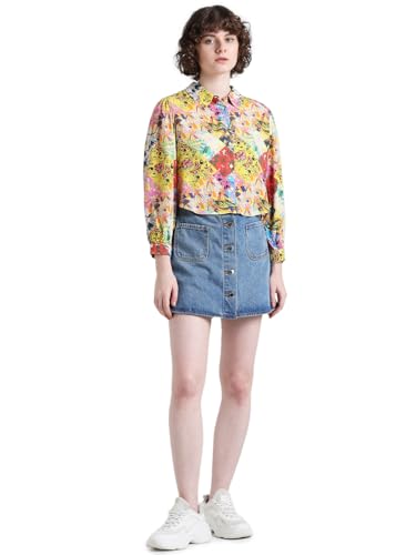 ONLY Women Printed Viscose Relaxed Fit Crop Length Multicolor Shirt