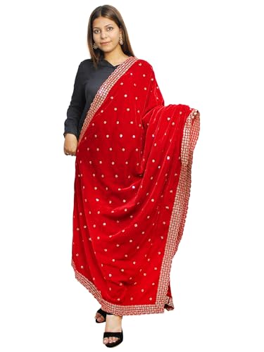 Matelco Women's Velvet Embroidered Dupatta (Red)