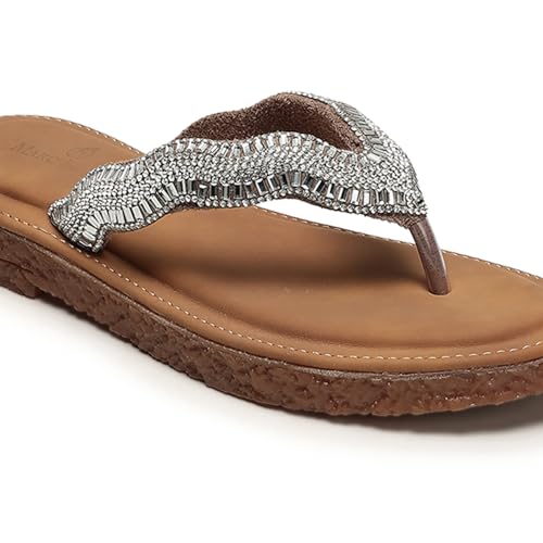 Marc Loire Women Smart Casual Embellished Slip-On Open Toe Flats | Fashion Sandals with Comfortable Sole (Cheeku, UK Footwear Size System, Adult, Women, Numeric, Medium, 7)