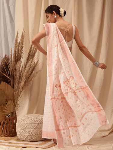 Ada Hand Embroidered Lucknowi Chikankari Chanderi Saree with Unstitched Blouse Piece for Women A311374 Off White