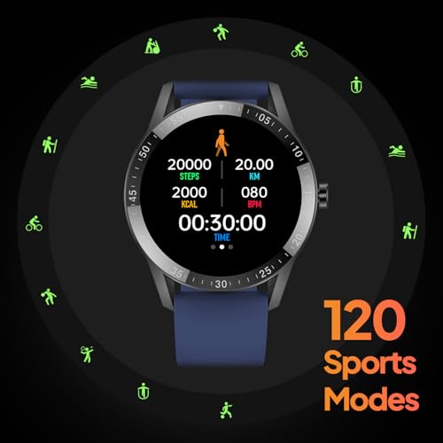 Fire-Boltt Talk Round Smart Watch 1.39″ TFT Display with Bluetooth Calling, Dual Button, Voice Assistance, SPO₂ & Heart Rate Monitor, 120+ Sports Modes, Smartwatch for Men & Women - Blue
