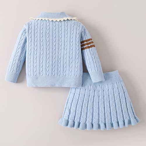 Hopscotch Girls Full Sleeves Blue 2-Pc Cable Knit Skirt Set (18-24 Months)