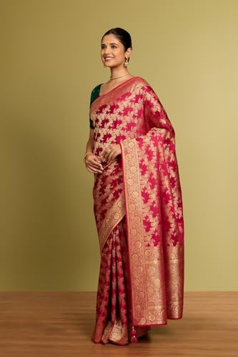 Taneira Women Dark Pink Viscose Woven Saree with Unstiched Blouse Piece (SAPP02AB0923-Dark Pink)