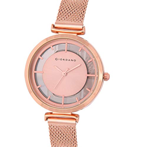 Giordano Analog Rose Gold See Through Dial Stylish Women's Watch