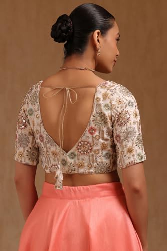 Soch Womens Cream Georgette Embroidered Padded Blouse with Sequins