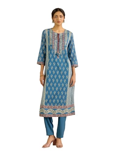 Aarke Ritu Kumar Blue Anjana V-Neck Kurta With Pant And Dupatta