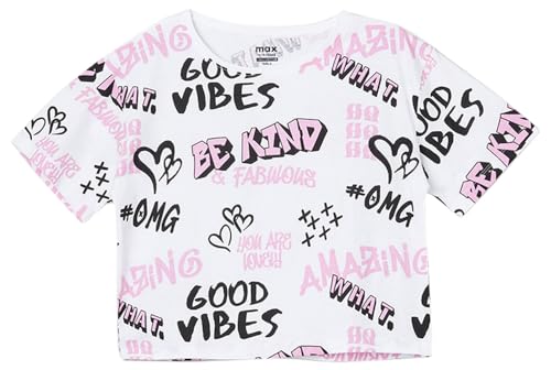 Max Girls Cotton Regular Fit Printed Cropped T-Shirt (S24EBT50WHITE)_11-12Y