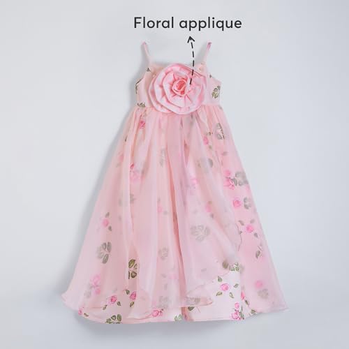 Hopscotch Girls Pink Sleeveless Floral Applique Gown for Age (18-24 Months)