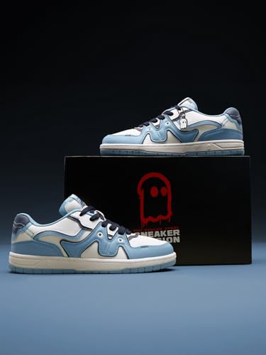The Souled Store Urban Blaze: Blue Moon Men and Boys Low Top Sneakers | Light Blue, White & Navy Blue Retro Trainer with Faux Leather, Cushioned EVA Sole & Lace-Up Closure