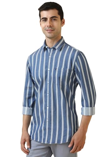 Allen Solly Men Blue Striped Full Sleeves Casual Shirt