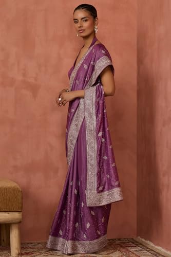 Soch Womens Purple Fendy Georgette Embroidered Saree