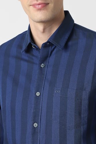 Men Navy Slim Fit Textured Full Sleeves Casual Shirt