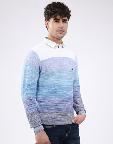 Monte Carlo Men Smart Fit Solid Round Neck Pull On Full Sleeve Winter Pullover Blue M