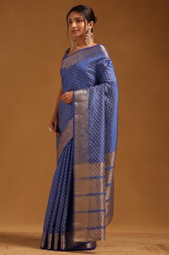 Soch Womens Blue Art Silk Geometric Zari Woven Saree