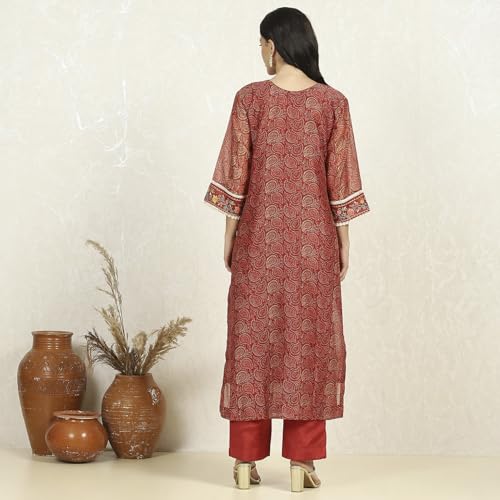 Biba Women Red Chanderi Unstitched Suit Set_Free Size