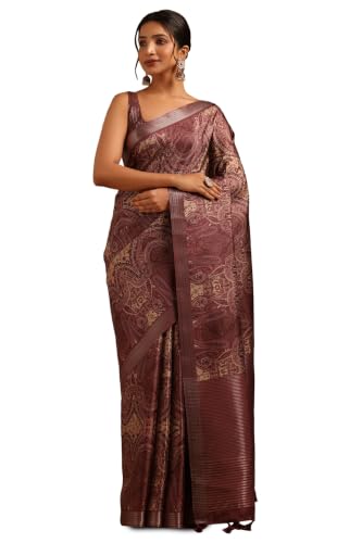 Soch Womens Maroon Tussar Ethnic Motifs Saree