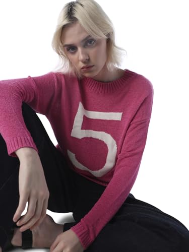ONLY Women's Typographic Regular Fit Pink Sweater