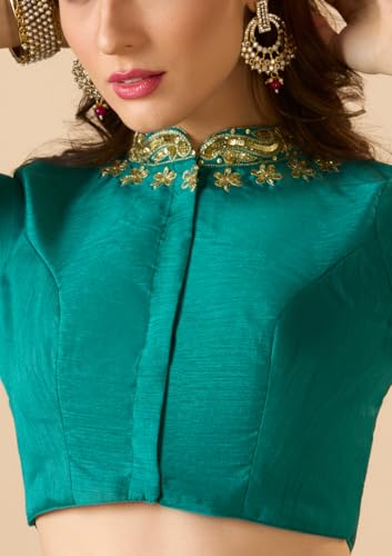SALWAR STUDIO Rama Green Raw Silk Bridal Readymade Blouse