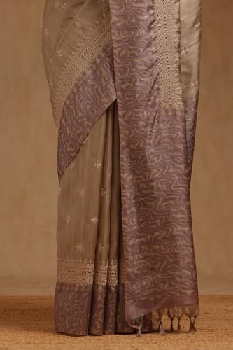 Soch Womens Lavender Tussar Embroidered Saree With Thread Work