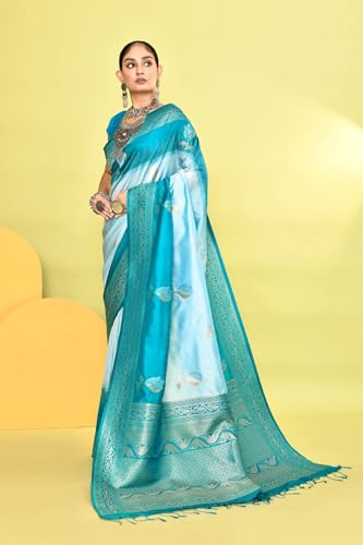 SWORNOF Women's Kanjivaram Soft Silk Banarasi Sarees With Unstiched Blouse Piece (SKY)