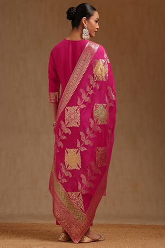 Soch Womens Pink Organza Zari Woven Suit Set With Zardosi