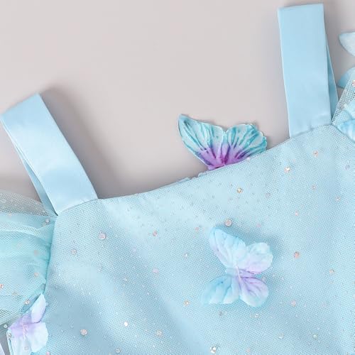 Hopscotch Girls Blue Short Sleeves 3D Butterfly Applique Party Dress for Age (4-5 Years)