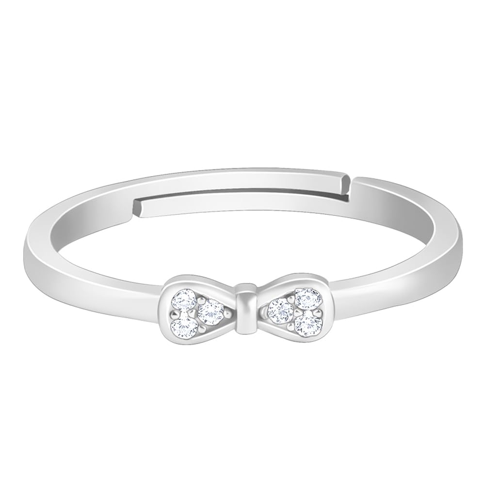 GIVA 925 Silver Zircon Bow Beauty Ring, Adjustable | Gifts for Women and Girls | With Certificate of Authenticity and 925 Stamp | 6 Months Warranty*