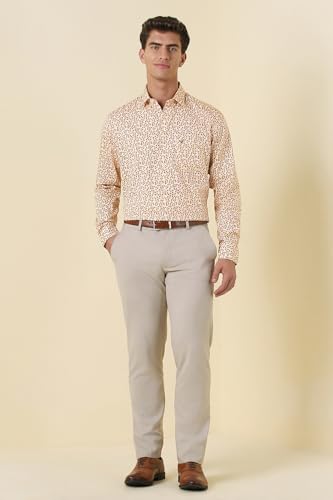 Men Beige Print Full Sleeves Formal Shirt