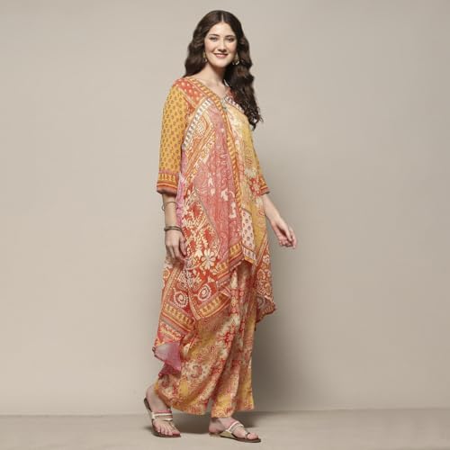 BIBA Women Polyester Printed Suit Set (SKD9851SS24YEL_Yellow