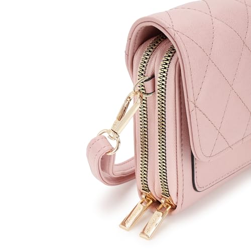 Fastrack Quilted Envelope Clutch For Women, Girls and Ladies | with Dual Zip Compartments & Detachable Sling Straps | Ladies Purse Handbag | Clutch For Casual Carry, Pink
