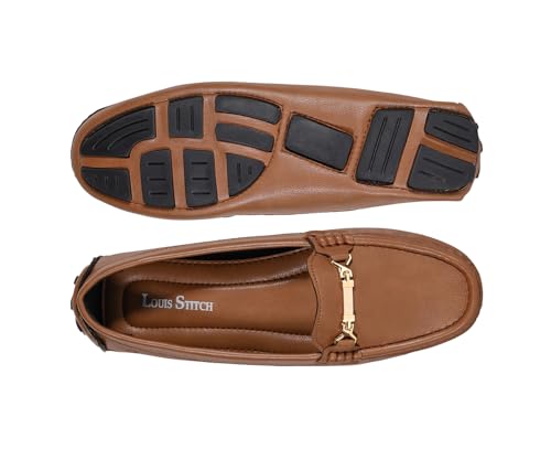 LOUIS STITCH Women’s Tan Premium Slip-On Loafers with Buckle | Elegant Solid Slip-On Comfort Shoes for Casual and Formal Wear | Slip-On Loafer Shoes for Women | LSLD-BLR-HS04-TN | UK-5
