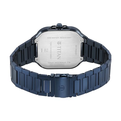 Titan Men Stainless Steel Analog Blue Dial Watch-90176Qm01, Band Color-Blue