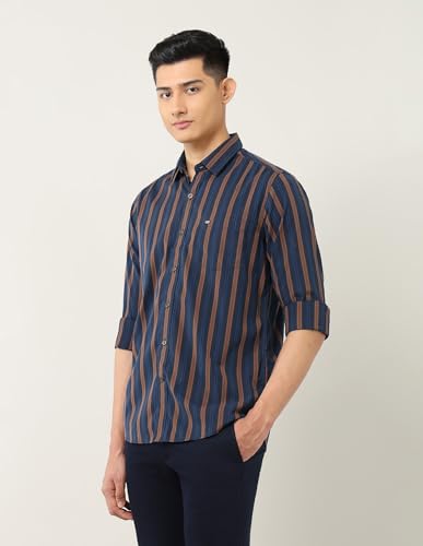 Arrow Sports Men's Striped Tailored Fit Shirt (ASAISH1762_Navy