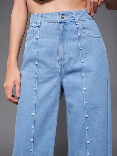 Miss Chase Women's Straight-Fit High-Rise Denim Jeans (MCSS18DEN02-19-366-26, Mist Blue, 26)