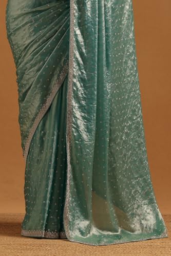 Soch Womens Powder Blue Fendy Organza Embellished Saree With Stone Work