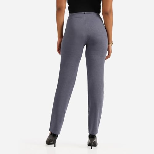 BlissClub Werk-It Straight | Herringbone Pattern | Invisible Back Pocket | Cotton Pants | Trousers for Women