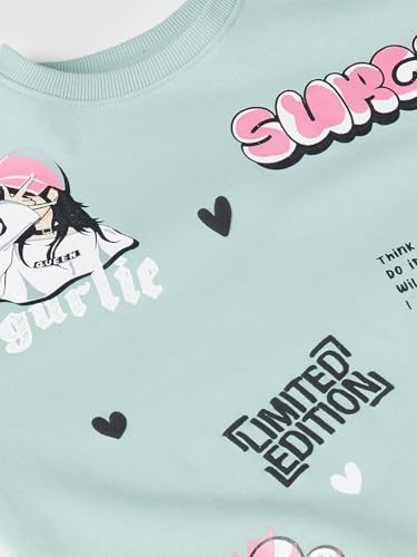 Max Girls Printed Sweatshirt (Green_12-14 Y)