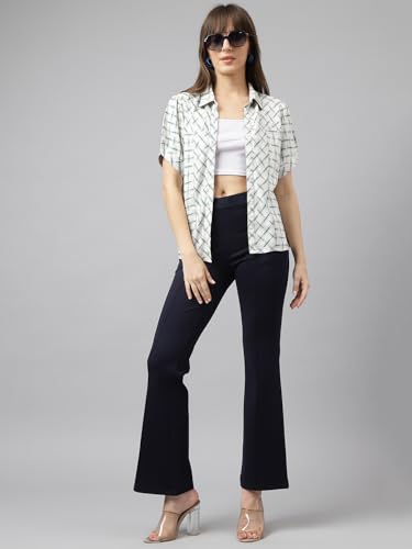 Latin Quarters Women Navy Blue Solid High Rise Stretch Trousers with Slip On Closure and Full Length for Casual Wear