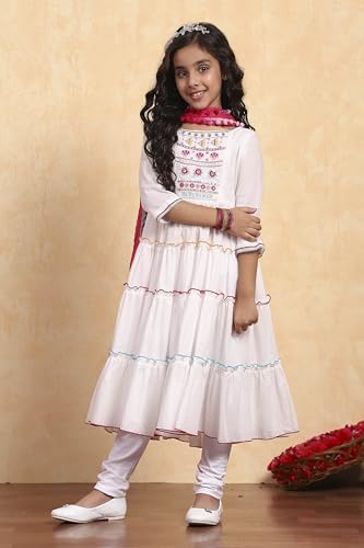 Biba Girl's White Cotton Tiered Solid Suit Set